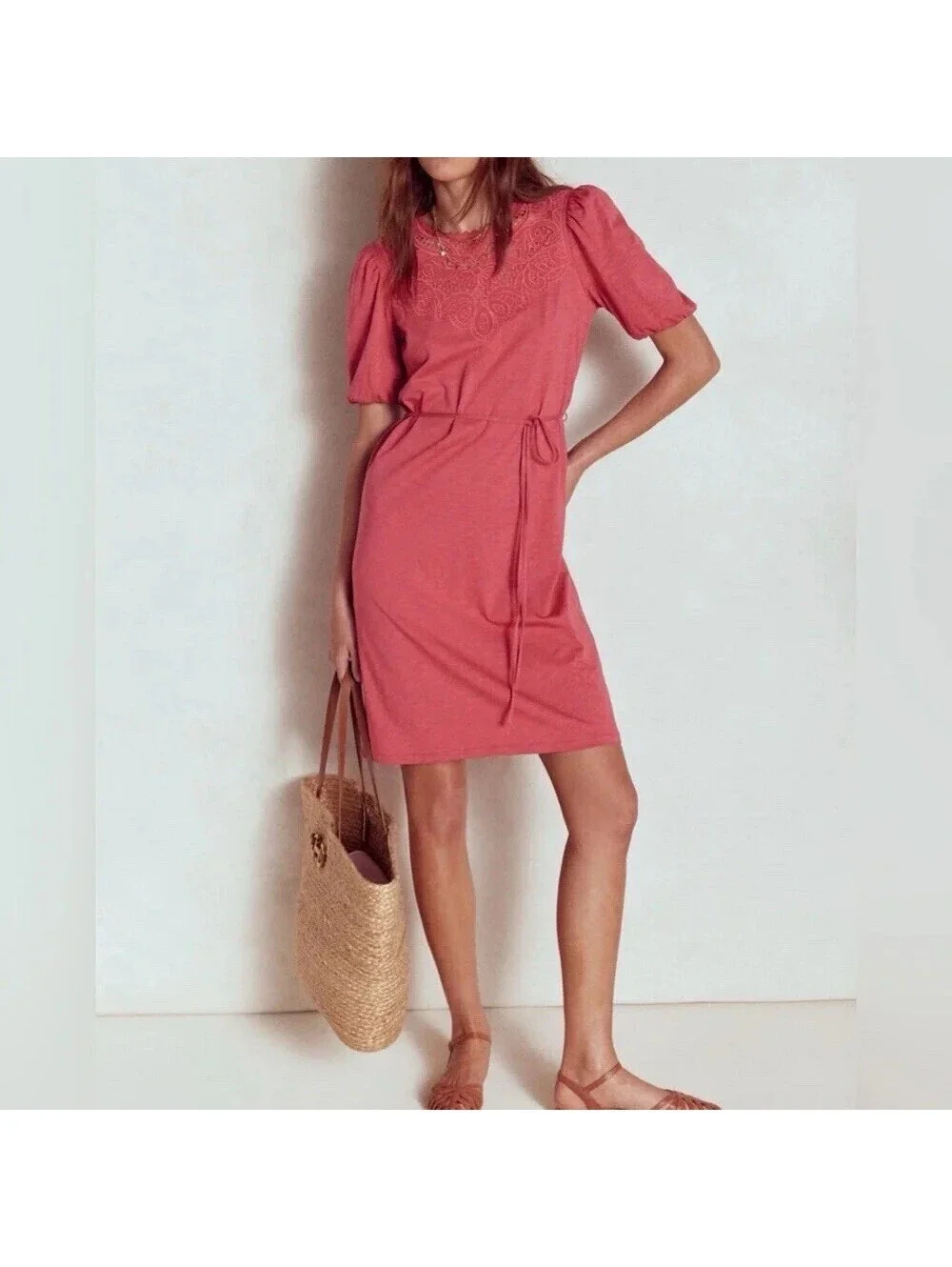 Boden Rose Pink Puff-Sleeve Dress *missing Belt